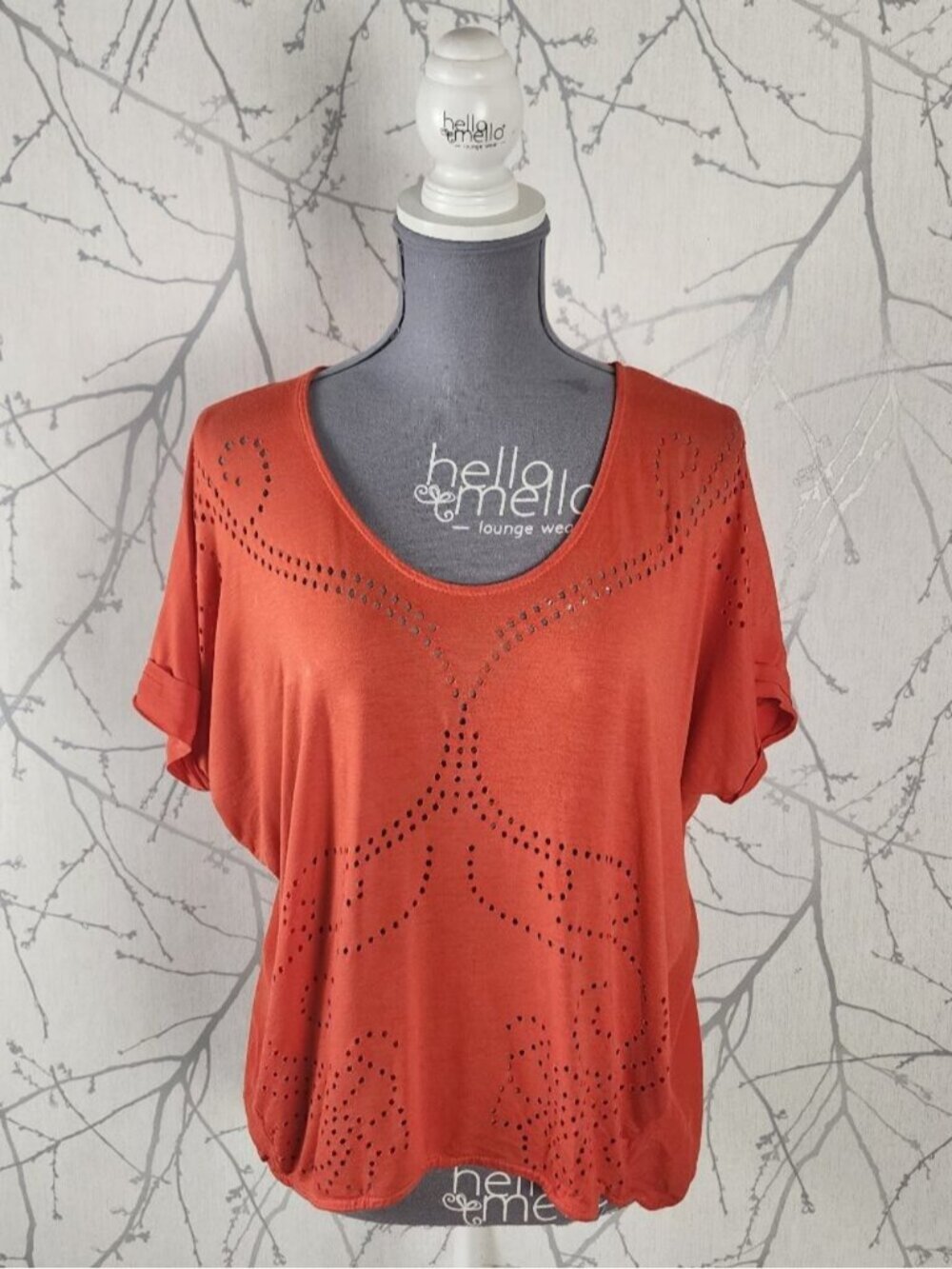 Colcci Orange Stretch Jersey Laser Cut Loose Fit Batwing Top